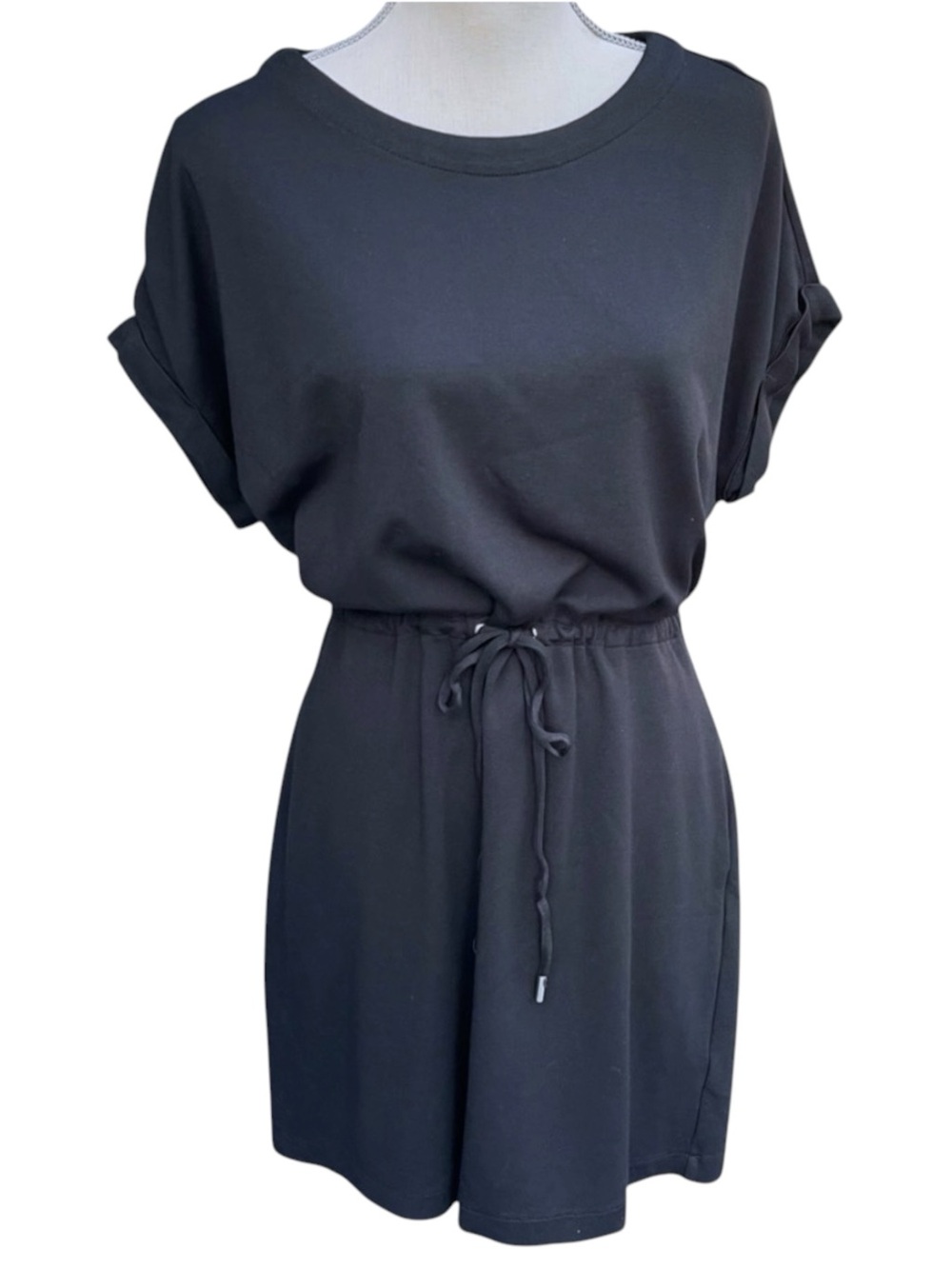 RACHEL Rachel Roy Black Short Sleeve Cinch Waist Mini Shirt Dress (S/M)